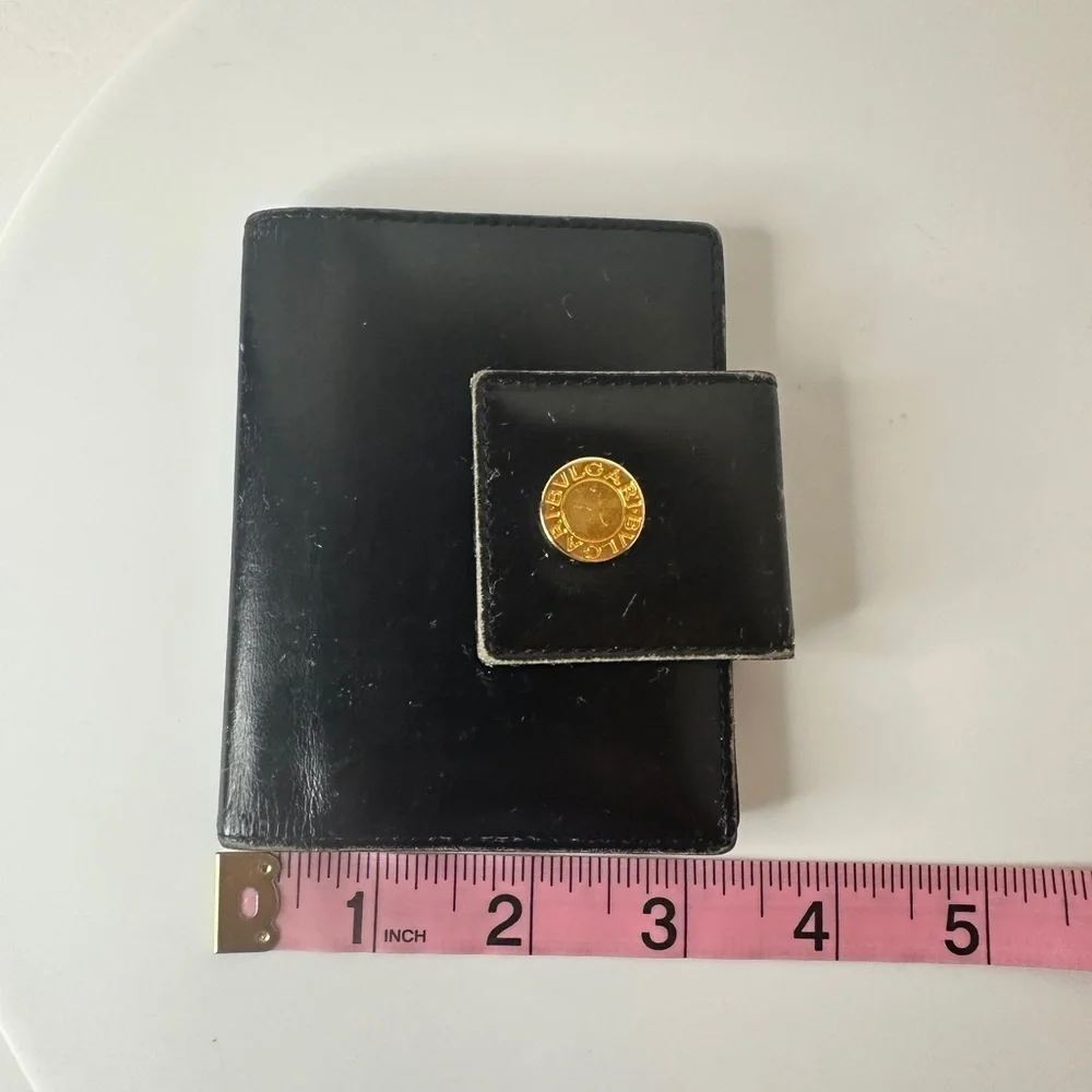BVLGARI Card Case Black and Gold Patent Leather